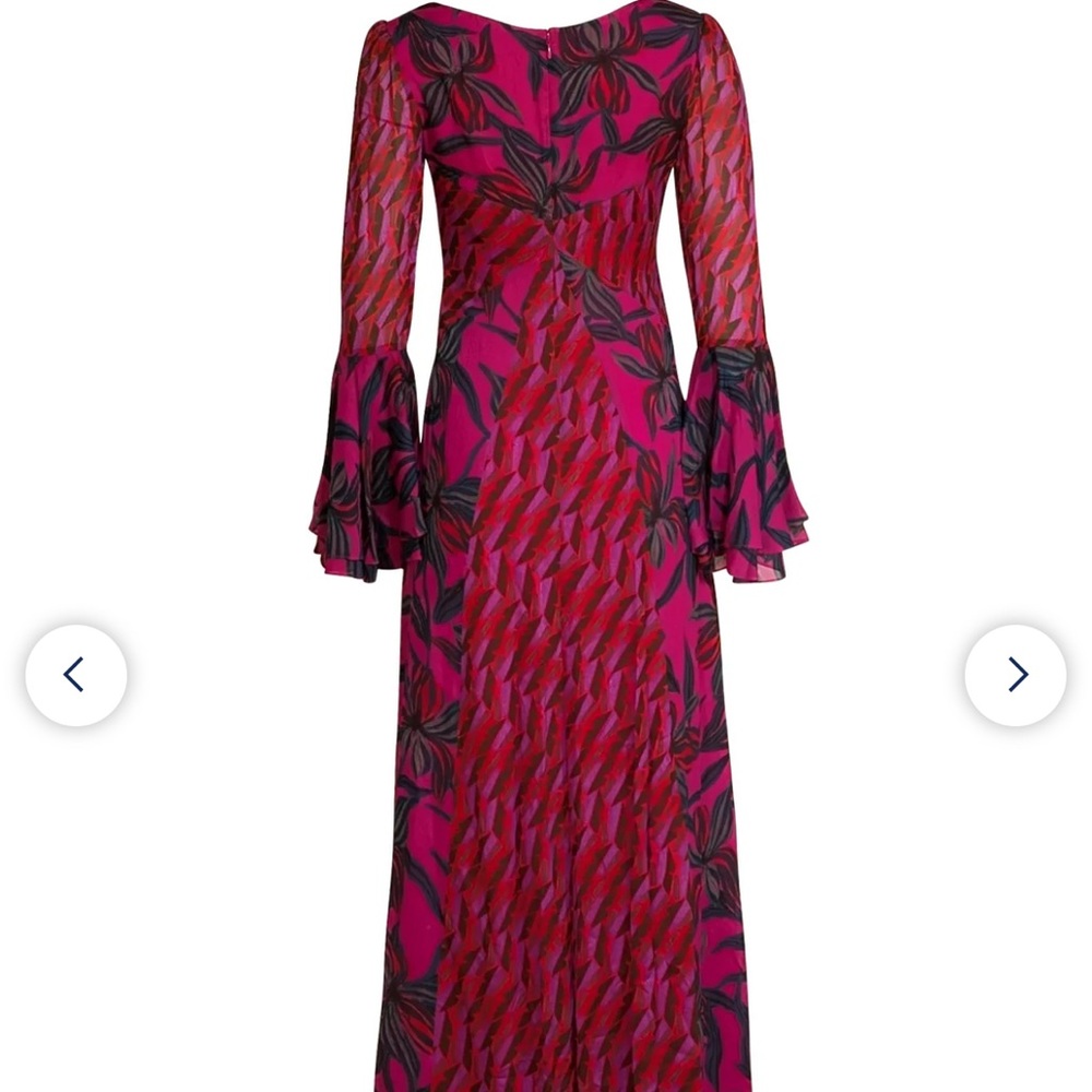 DVF Pink and Red Tropical Print Chiffon Dress